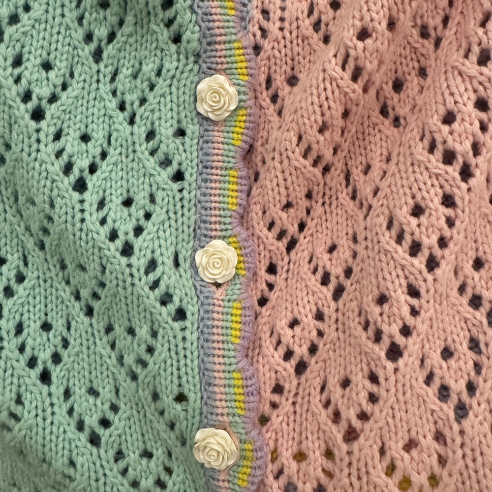 Sweet, Bright, Playful LoveShackFancy Pastel Patchwork Crochet Cardigan - Picture 4 of 9